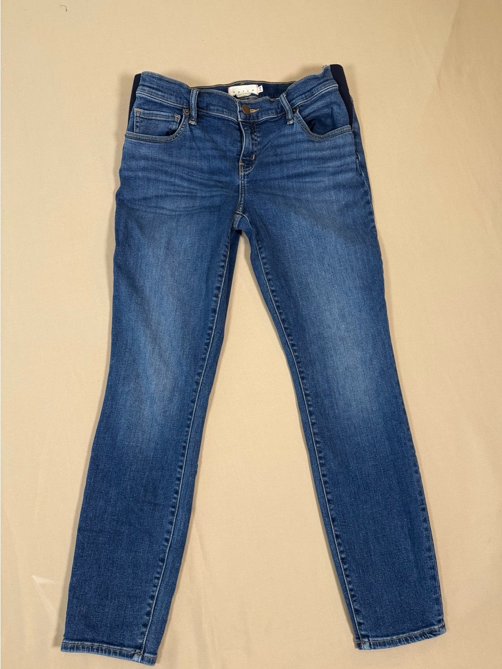 Hatch Maternity Under the Bump Slim Fit Jeans in Blue Wash, Size 29.